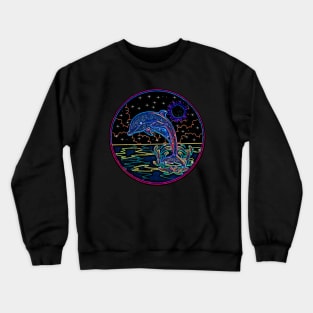 Neon dolphin at night Crewneck Sweatshirt